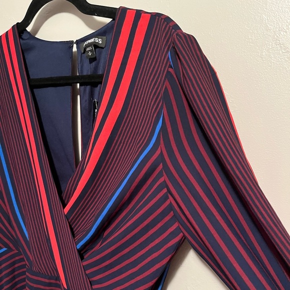 NWT Expeess Blue & Red Striped Long Sleeve Dress - Picture 5 of 11